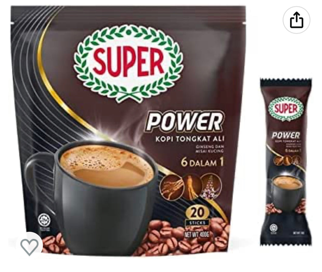 Super Power Coffee 6 in 1 Tongkat Ali Ginseng & Misai Kucing (20 Sachets Each X 20g)